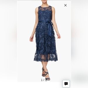 Alex Evenings Navy Floral Lace Midi Dress